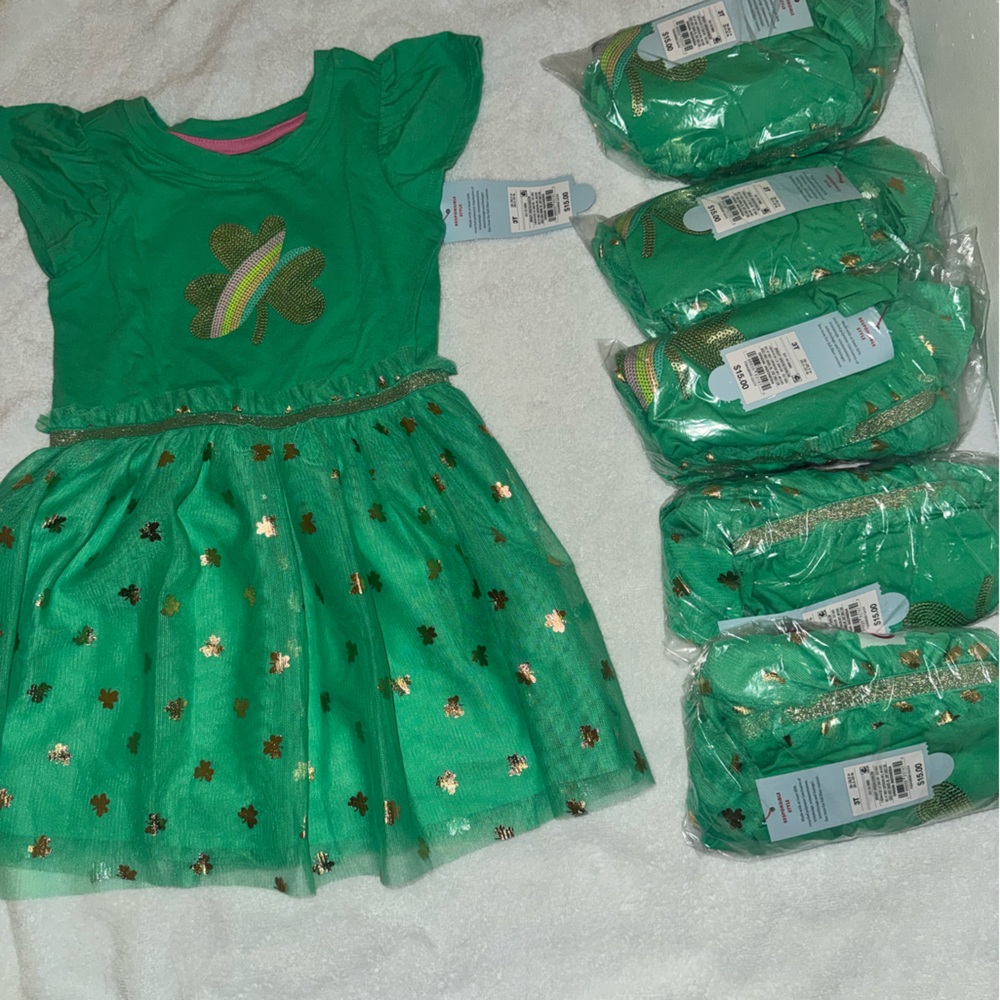 6 Toddler Girls Dress 3T Cat & Jack St. Patrick’s Day Shamrock Green Dresses NWT